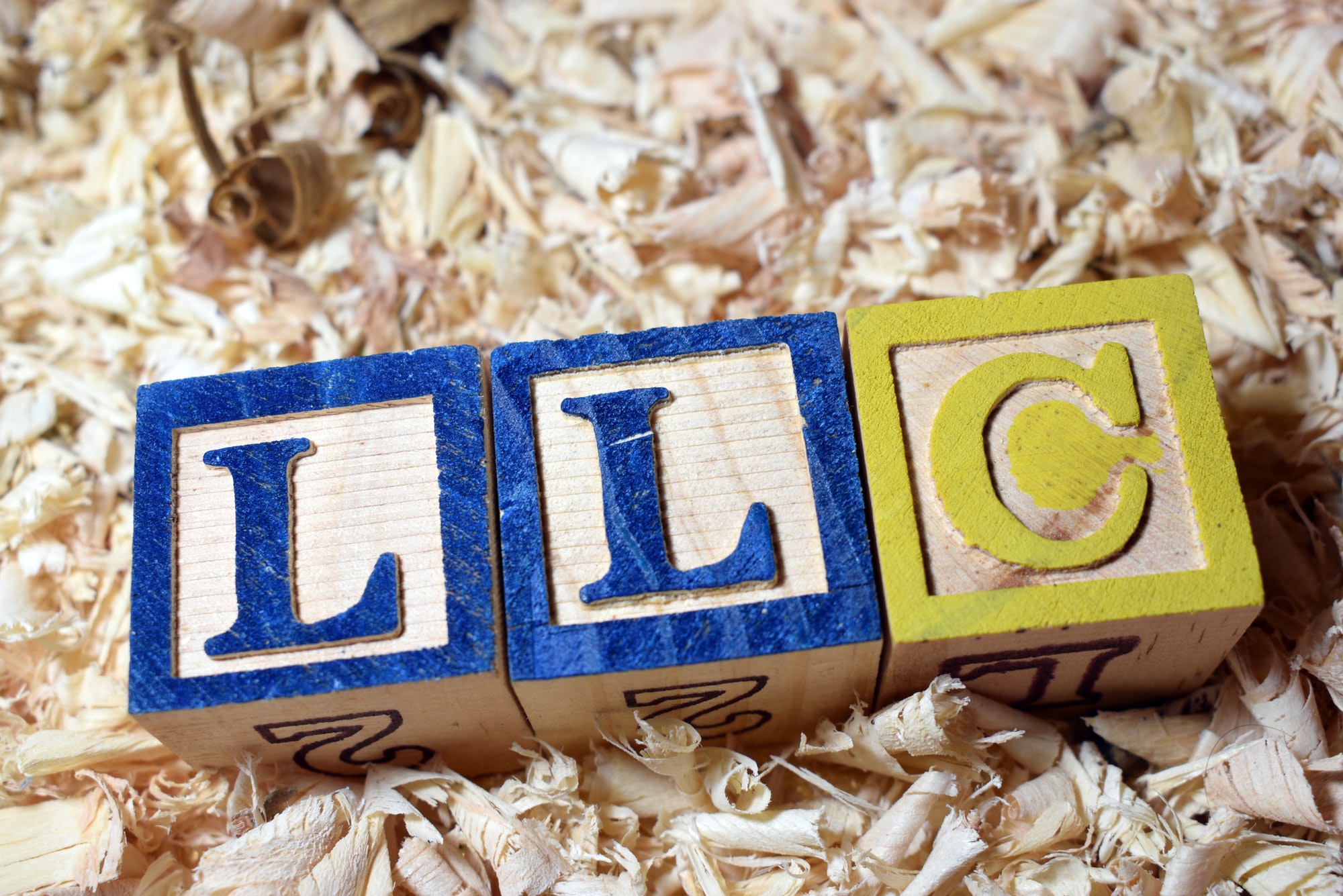 Limited Liability Company (LLC) acronym arranged with wooden blocks